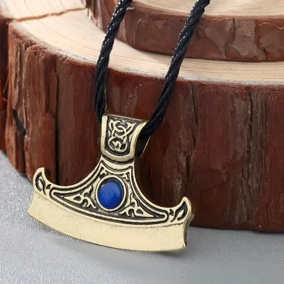 Viking Necklace Axe Talisman Retro Odin Rune Symbol Antique Slavic Nordic - Picture 2 of 7